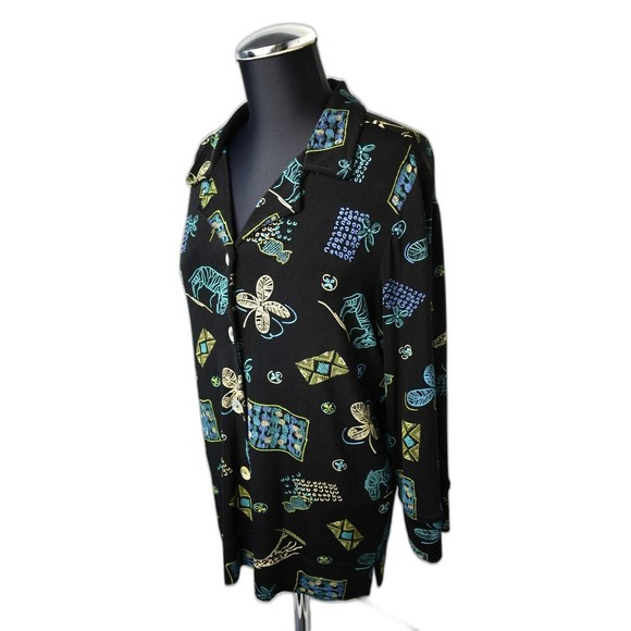 Coldwater Creek Black Print Stretchy Travel Knit Button Front Top-Women's S - Picture 1 of 7